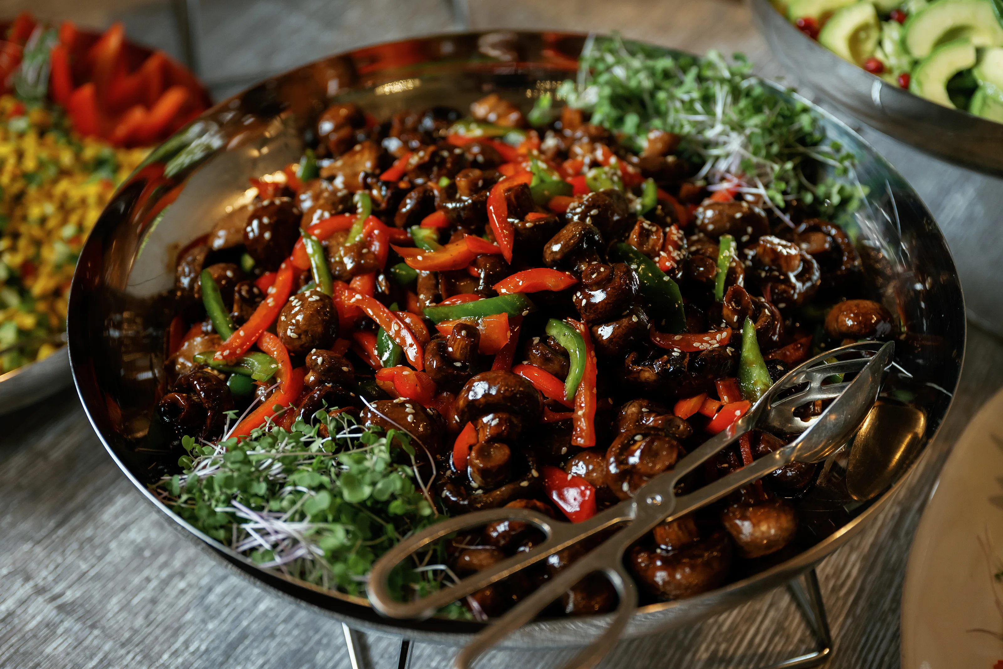 Roasted vegetables with green herb garnish