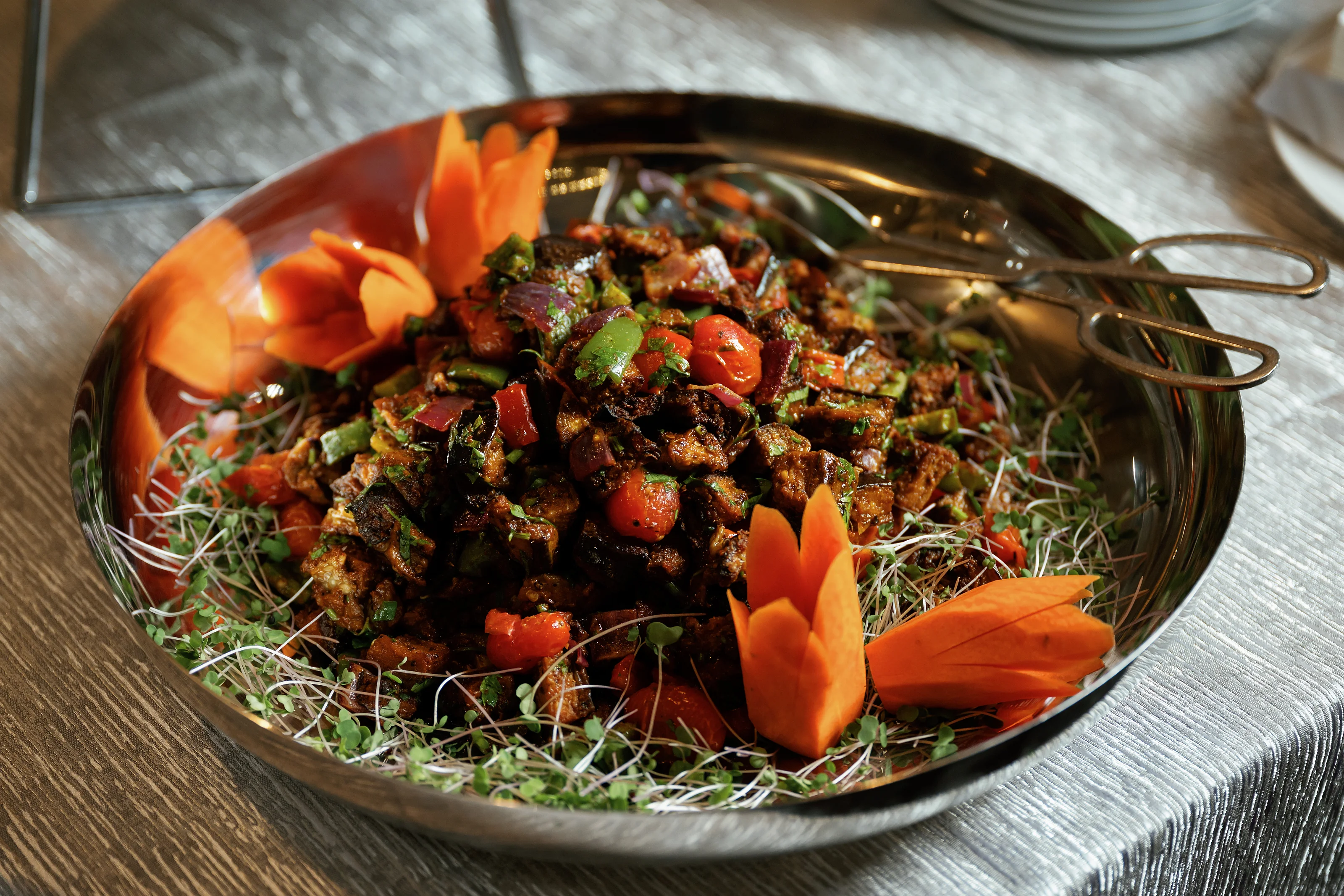 Roasted vegetables on a buffet platter