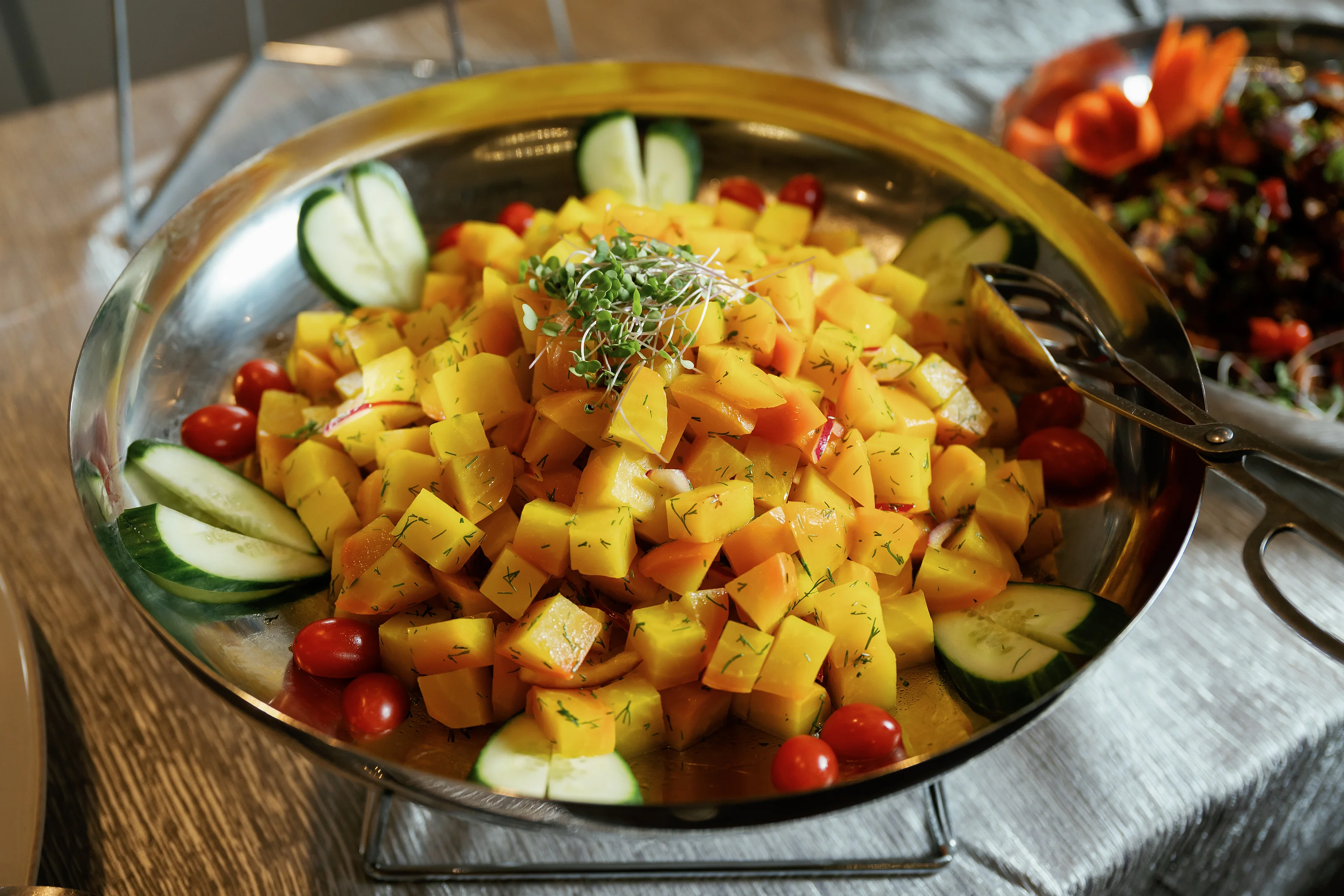 Colorful chopped salad with citrus garnish
