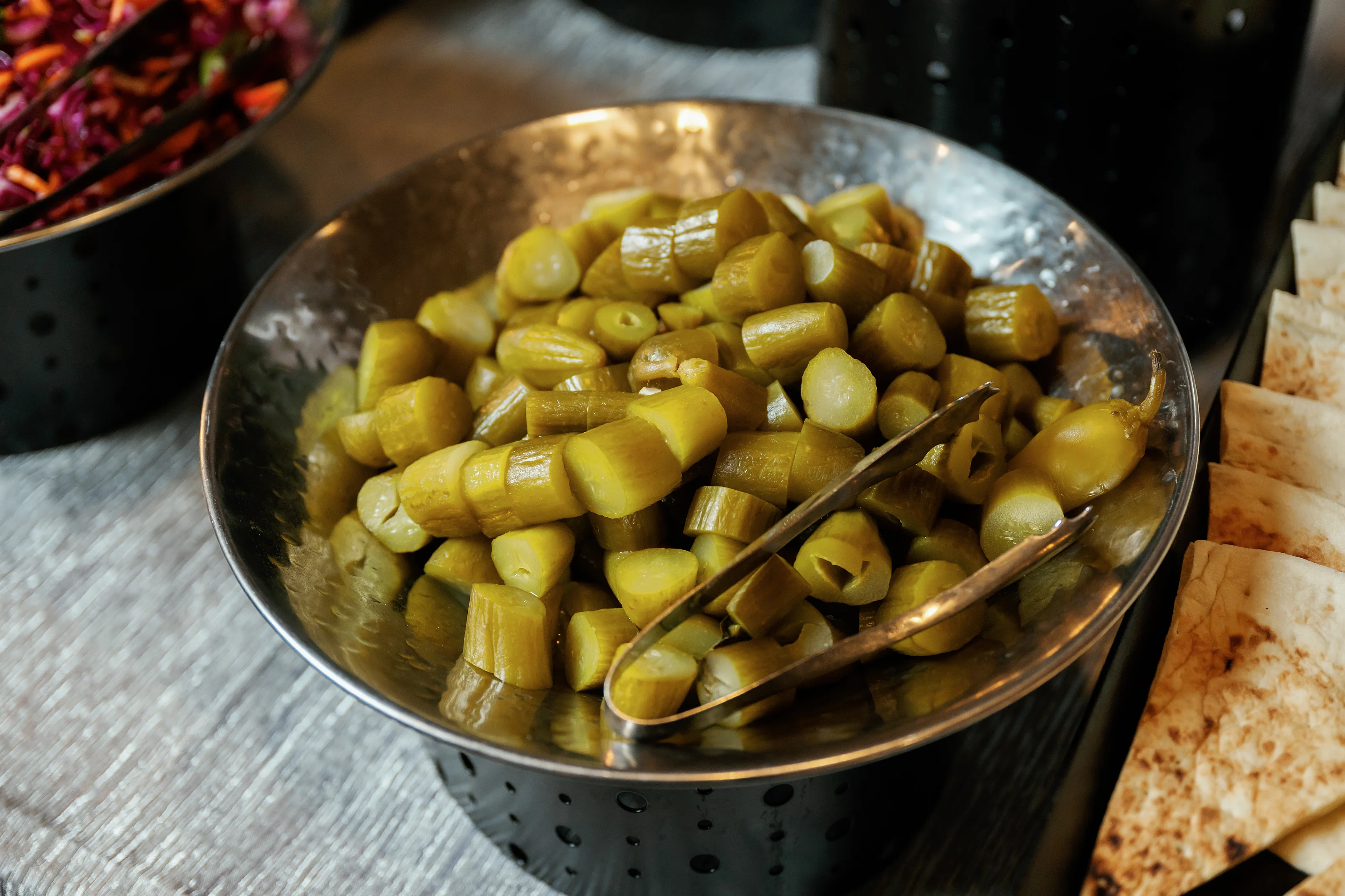 Marinated vegetables in a serving bowl