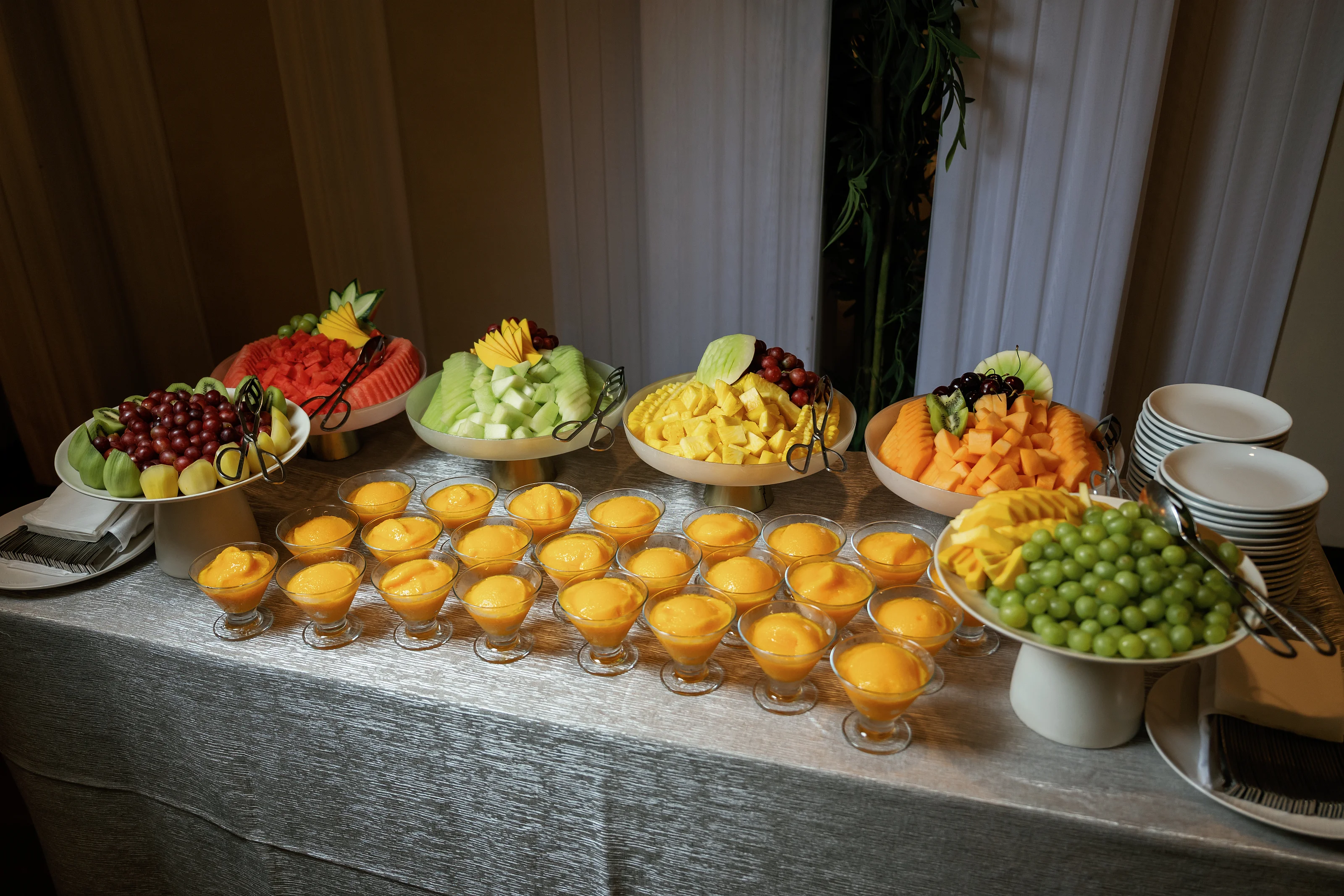 Catering station with appetizers and garnishes