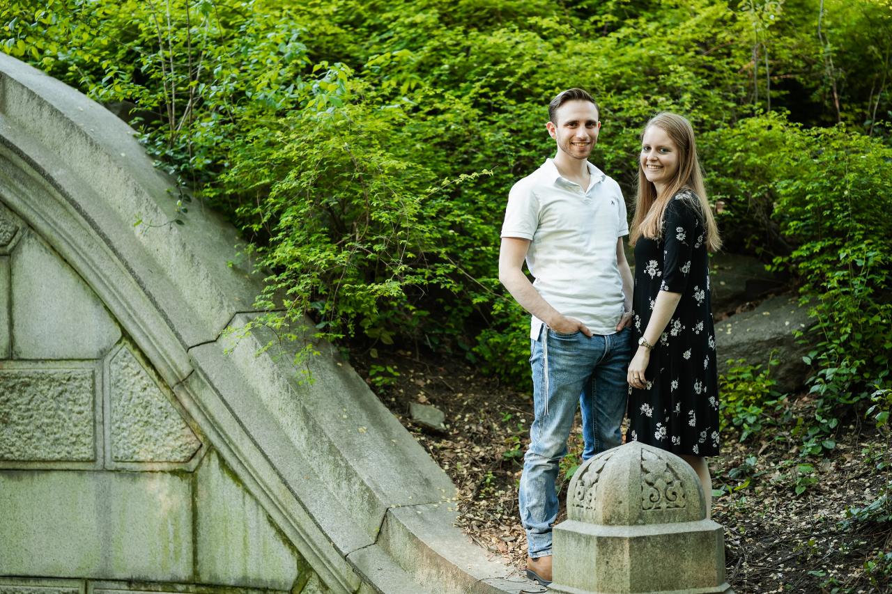 Couple beside a stone garden stairway