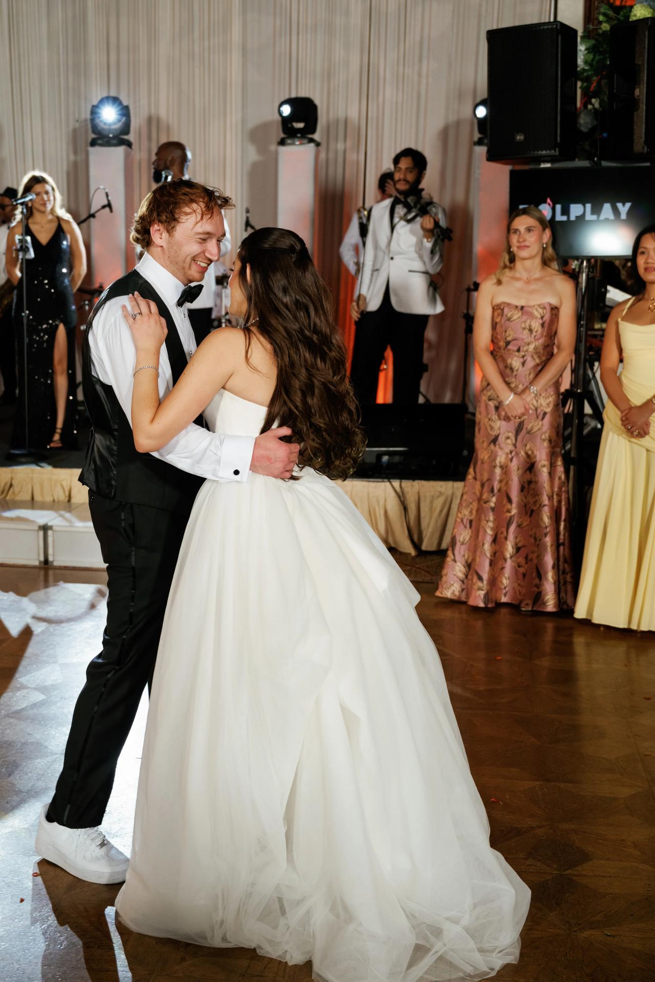 Bride dancing with a family member at the reception. Crest Hollow wedding in Woodbury, Long Island.