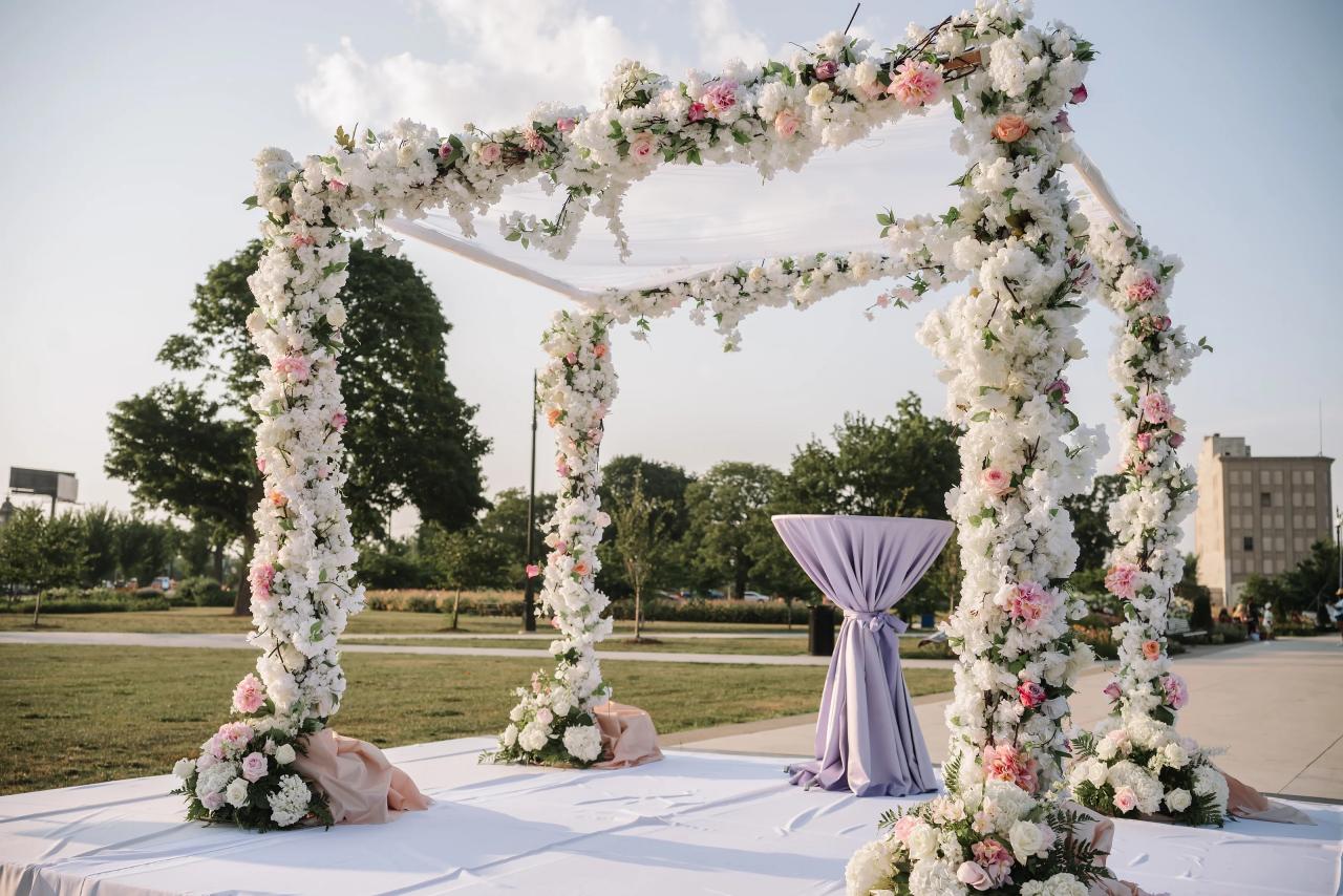 Floral outdoor chuppah prepared for a Detroit wedding